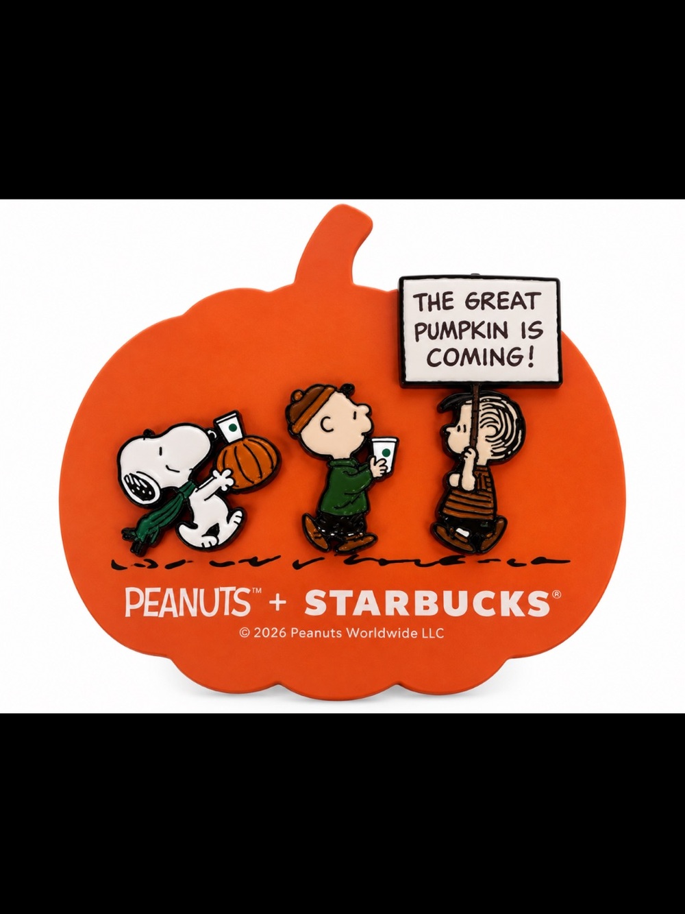 NWT Starbucks x Peanuts Snoopy Great Pumpkin Enamel Pin Set 2026 Limited Edition